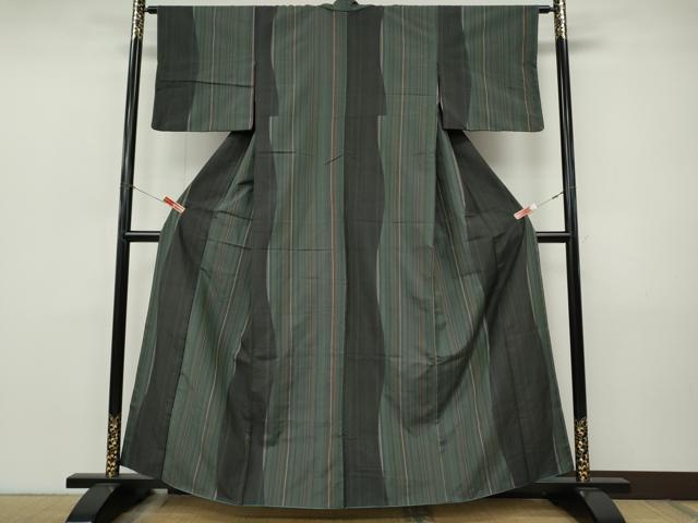 平和屋着物●上質な紬 よろけ縞 やまと誂製 正絹 逸品 CABJ6464ut