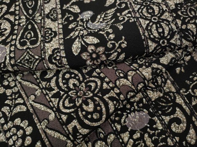平和屋着物●上質な小紋 更紗花鳥間道 黒地 正絹 逸品 CABJ6478ut