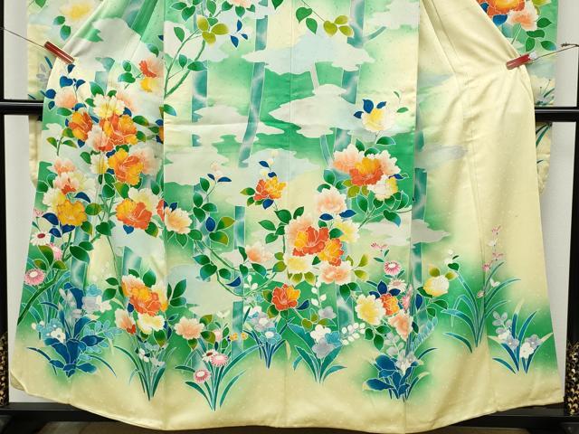 平和屋着物●豪華振袖 駒刺繍 枝花文 暈し染め 金彩 正絹 逸品 CABJ6488ut