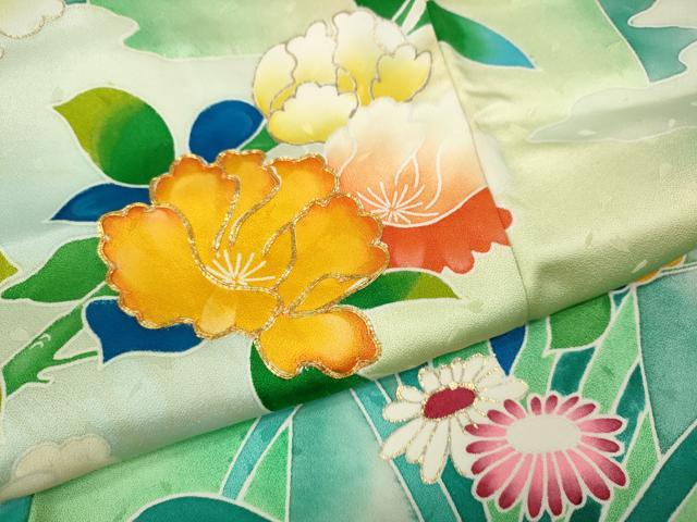 平和屋着物●豪華振袖 駒刺繍 枝花文 暈し染め 金彩 正絹 逸品 CABJ6488ut