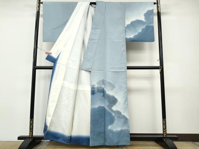 平和屋着物●中国三大刺繍 スワトウ刺繍 訪問着 紬地 雲重ね笹竹文 正絹 逸品 CABJ6489ut