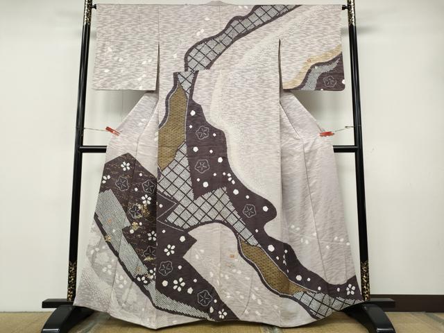 平和屋着物●訪問着 絞り 刺繍 道長舞花文 金彩 正絹 逸品 CABJ6490ut