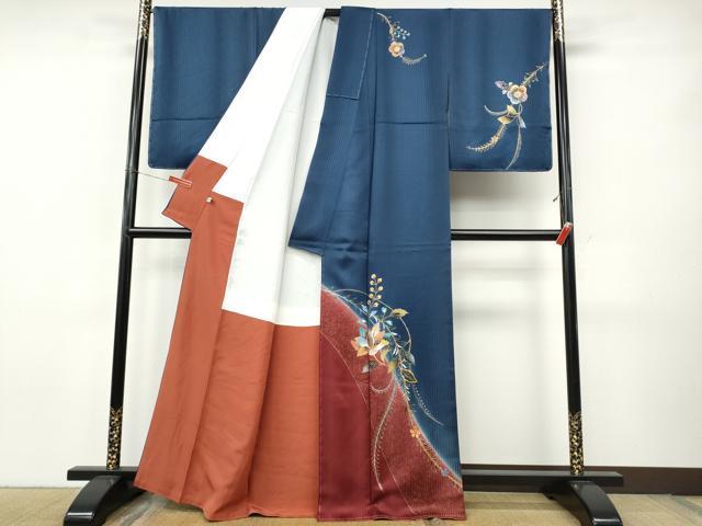 平和屋着物●染織作家 染織デザイナー 大島明 訪問着 更紗花文 暈し染め 金彩 正絹 逸品 未使用 CABJ6491ut