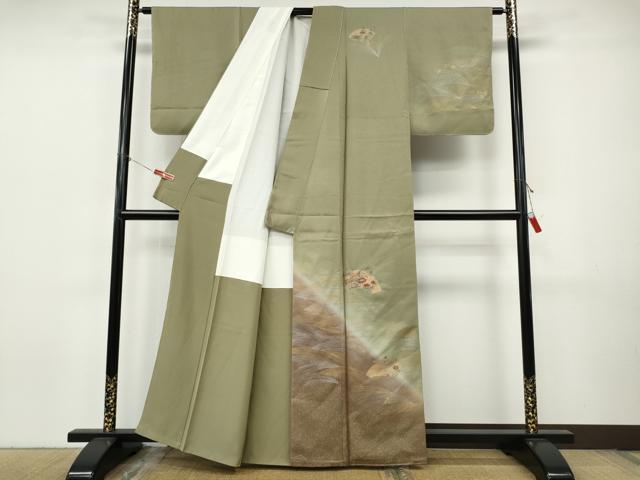 平和屋着物●訪問着 刺繍 地紙草花文 暈し染め 金銀彩 正絹 逸品 未使用 CABJ6494ut