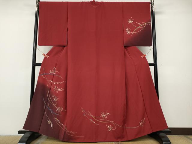 平和屋着物●訪問着 枝葉文 暈し染め 金彩 正絹 逸品 CABJ6506ut