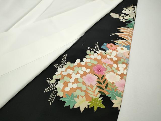 平和屋着物●本加賀友禅作家 直江良三 黒留袖 草花文 正絹 逸品 CABJ6507ut