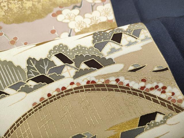 平和屋着物●訪問着 駒刺繍 色紙重ね風景草花文 暈し染め 金彩 正絹 逸品 CABJ6509ut