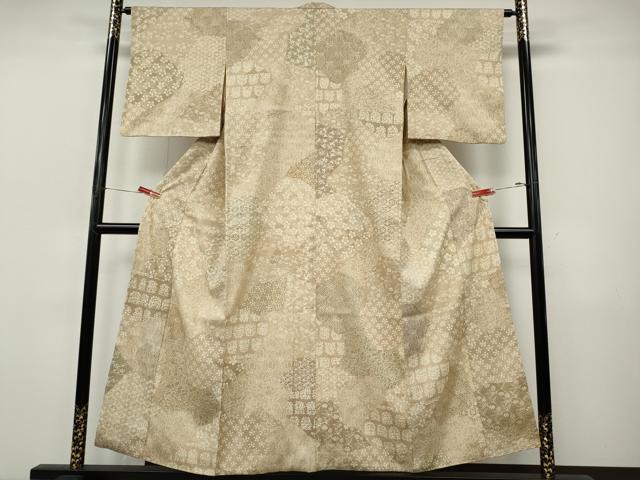 平和屋着物●上質な小紋 紬地 切嵌吉祥花文 正絹 逸品 CABJ6515ut