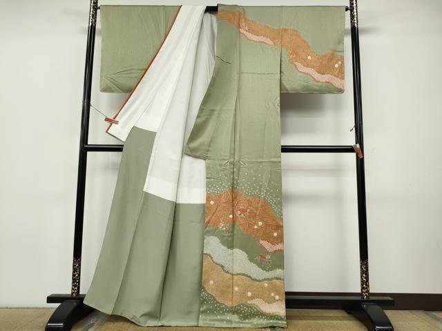 平和屋着物●訪問着 絞り 刺繍 道長花文 金彩 正絹 逸品 CABJ6517ut