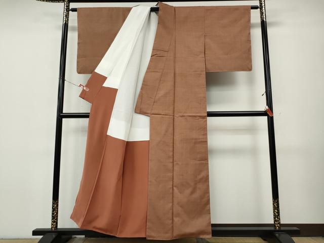 平和屋着物●結城紬 色無地 遠州茶色 正絹 逸品 CABJ6523ut