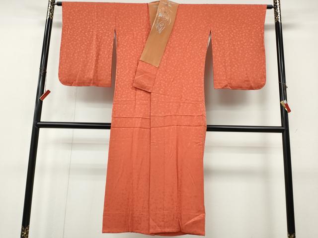 平和屋着物●長襦袢 袷 花唐草地紋 鉛丹色 半衿刺繍 正絹 逸品 CABJ6539ut