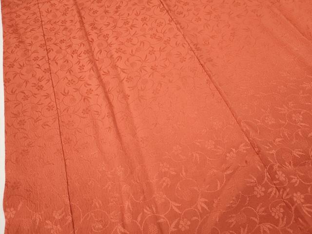 平和屋着物●長襦袢 袷 花唐草地紋 鉛丹色 半衿刺繍 正絹 逸品 CABJ6539ut
