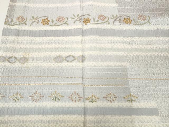 平和屋着物●訪問着 駒刺繍 絞り 横段草花文 金彩 正絹 逸品 CABJ6541ut