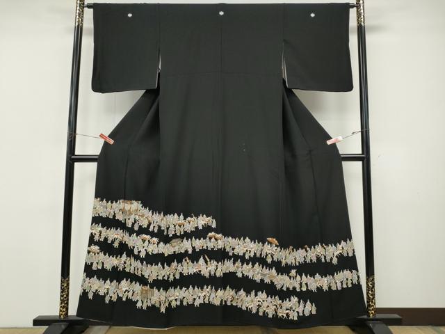 平和屋着物●中国三大刺繍 相良刺繍 総刺繍 黒留袖 大名行列 正絹 逸品 CABJ6543ut