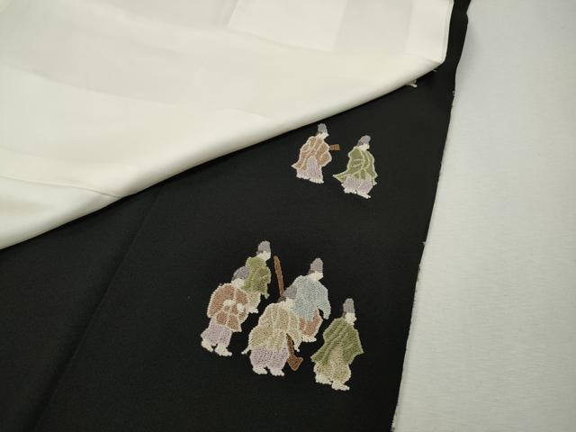 平和屋着物●中国三大刺繍 相良刺繍 総刺繍 黒留袖 大名行列 正絹 逸品 CABJ6543ut