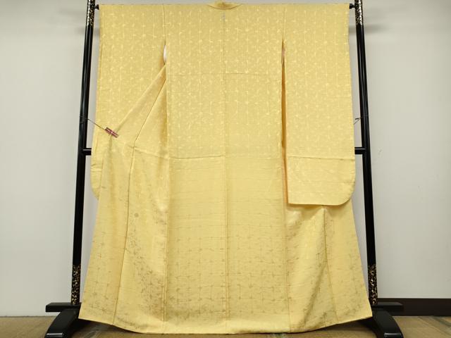 平和屋着物●豪華振袖 格子地紋 淡黄色 正絹 逸品 CABJ6544ut