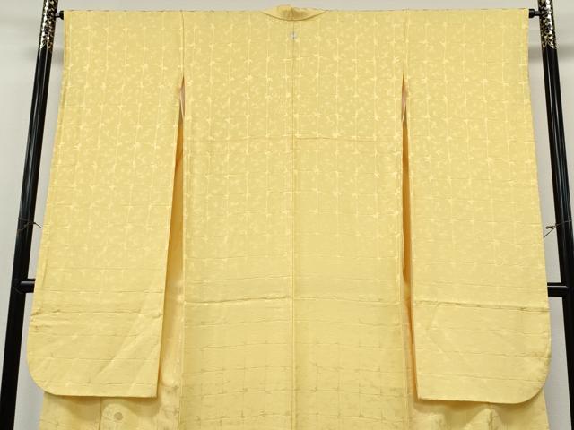 平和屋着物●豪華振袖 格子地紋 淡黄色 正絹 逸品 CABJ6544ut