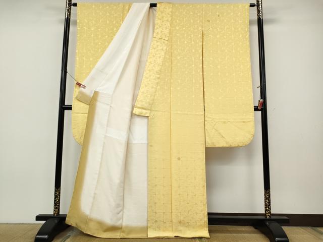 平和屋着物●豪華振袖 格子地紋 淡黄色 正絹 逸品 CABJ6544ut