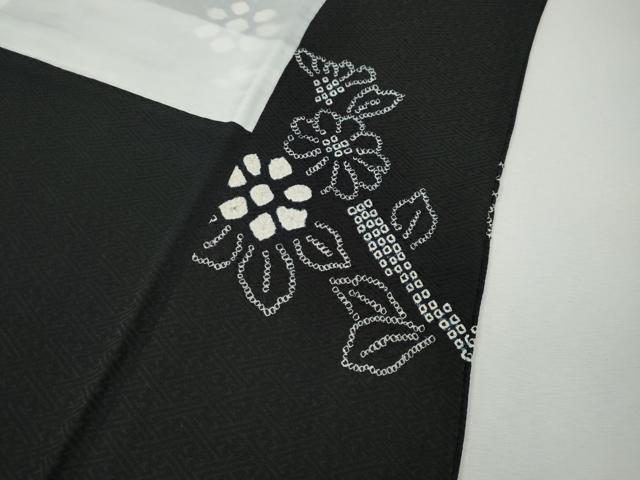 平和屋着物●訪問着 総絞り 枝花文 黒地 正絹 逸品 CABJ6555ut