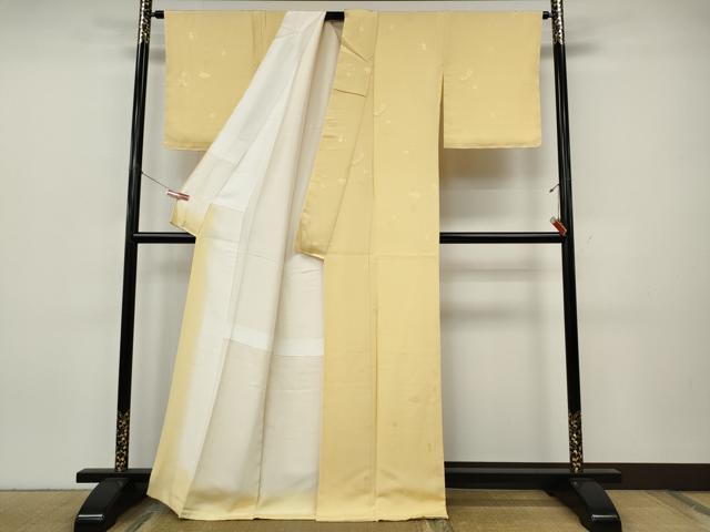 平和屋着物●上質な色無地 唐子地紋 蜂蜜色 正絹 逸品 未使用 CABJ6559ut