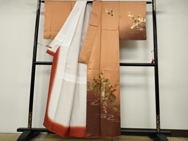 平和屋着物●漆工芸作家 金森一博 訪問着 渡橋御所車花文 暈し染め 金銀彩 正絹 逸品 未使用 CABJ6561ut