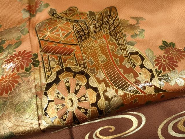 平和屋着物●漆工芸作家 金森一博 訪問着 渡橋御所車花文 暈し染め 金銀彩 正絹 逸品 未使用 CABJ6561ut