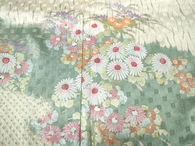 平和屋着物●訪問着 杢目絞り 流水草花文 金銀彩 正絹 逸品 CABJ6575ut