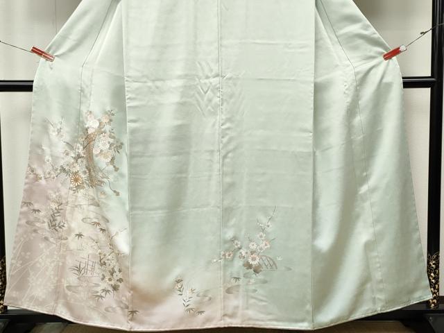 平和屋着物●訪問着 駒刺繍 几帳流水花文 暈し染め 金銀彩 正絹 逸品 CABJ6584ut