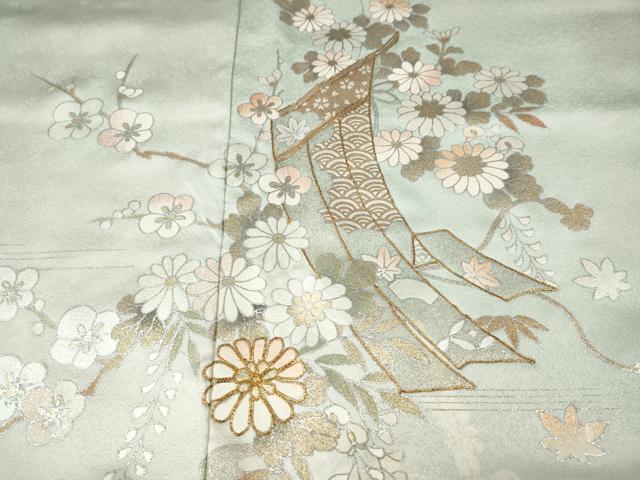 平和屋着物●訪問着 駒刺繍 几帳流水花文 暈し染め 金銀彩 正絹 逸品 CABJ6584ut