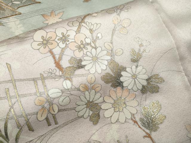 平和屋着物●訪問着 駒刺繍 几帳流水花文 暈し染め 金銀彩 正絹 逸品 CABJ6584ut