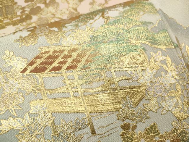 平和屋着物●訪問着 風景草花文 暈し染め 金銀彩 正絹 逸品 未使用 CABJ6586ut