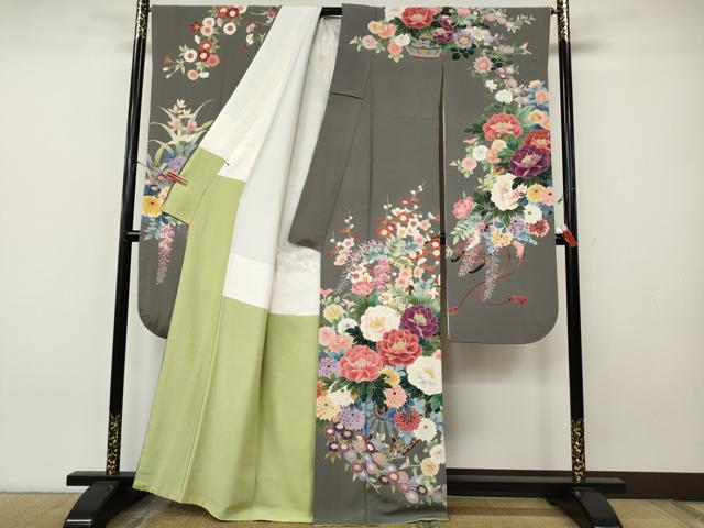 平和屋着物●十日町 加賀草木友禅の第一人者 田村哲彦 豪華振袖・長襦袢セット 花車文 正絹 逸品 CABJ6590ut
