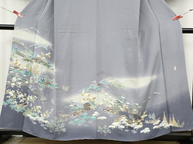 平和屋着物●訪問着 作家物 風景船草花文 暈し染め 正絹 逸品 CABJ6613ut
