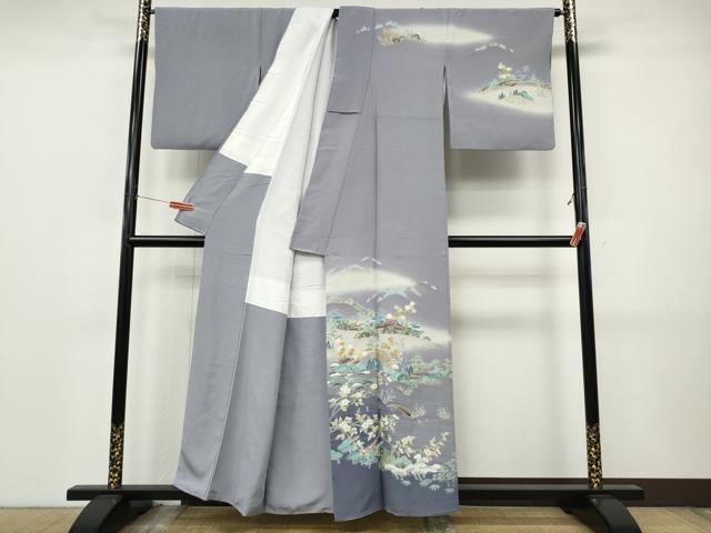 平和屋着物●訪問着 作家物 風景船草花文 暈し染め 正絹 逸品 CABJ6613ut