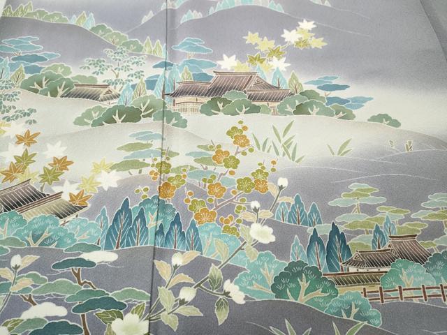 平和屋着物●訪問着 作家物 風景船草花文 暈し染め 正絹 逸品 CABJ6613ut