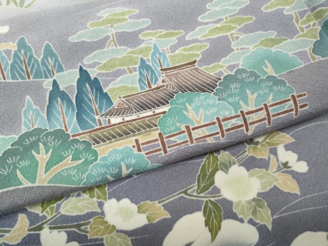 平和屋着物●訪問着 作家物 風景船草花文 暈し染め 正絹 逸品 CABJ6613ut