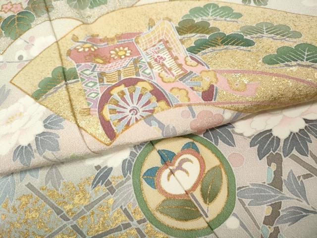 平和屋着物●訪問着 地紙御所車花文 暈し染め 金彩 正絹 逸品 CABJ6616ut