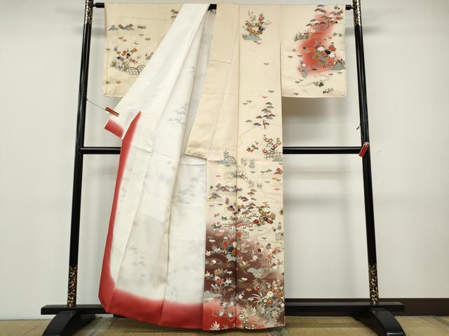 平和屋着物●訪問着 刺繍 風景花車文 暈し染め 金彩 正絹 逸品 CABJ6618ut