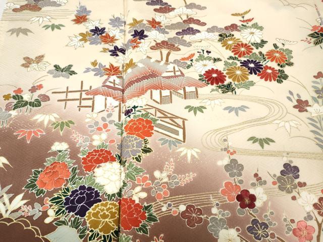平和屋着物●訪問着 刺繍 風景花車文 暈し染め 金彩 正絹 逸品 CABJ6618ut