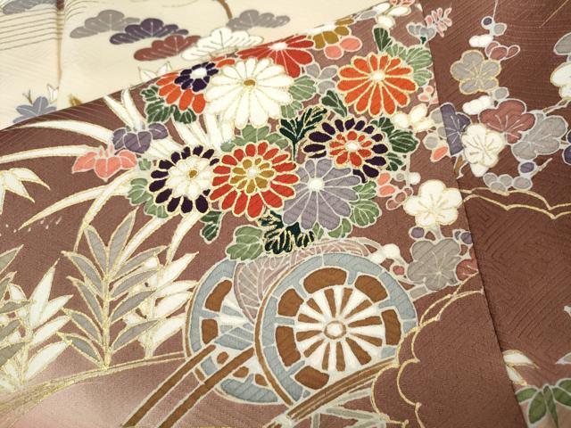 平和屋着物●訪問着 刺繍 風景花車文 暈し染め 金彩 正絹 逸品 CABJ6618ut