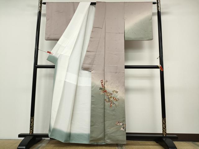 平和屋着物●訪問着 刺繍 束ね熨斗扇面花文 暈し染め 金彩 正絹 逸品 CABJ6621ut