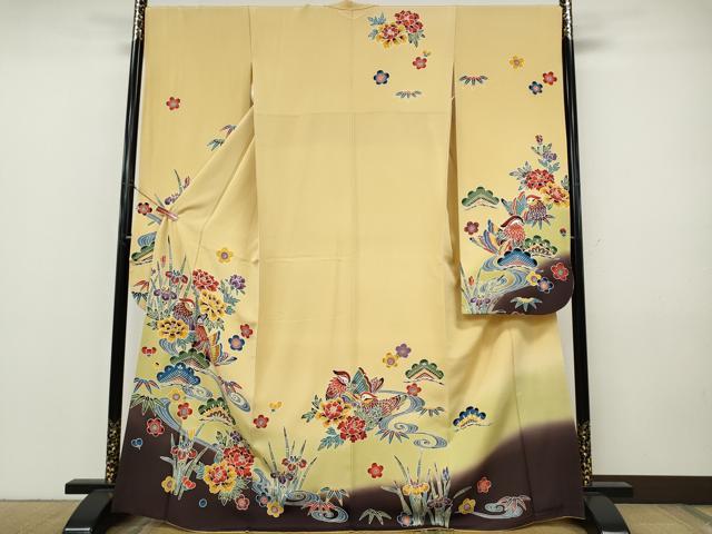 平和屋着物●豪華振袖 紅型 流水鴛鴦花文 暈し染め 正絹 逸品 CABJ6644ut