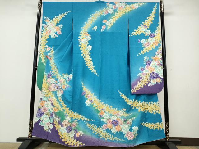 平和屋着物●豪華振袖 刺繍 舞花鞠文 暈し染め 金彩 正絹 逸品 CABJ6645ut