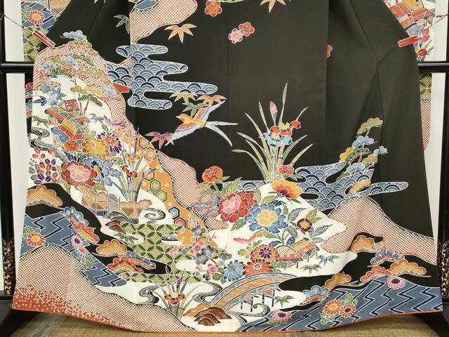 平和屋着物●豪華振袖 紅型 風景草花文 正絹 逸品 CABJ6646ut