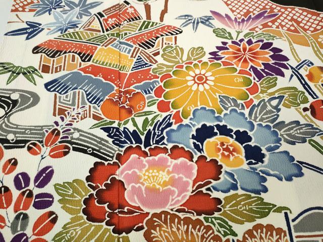 平和屋着物●豪華振袖 紅型 風景草花文 正絹 逸品 CABJ6646ut