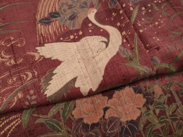 平和屋着物●訪問着 紬地 鶴流水草花文 正絹 逸品 CABJ6648ut