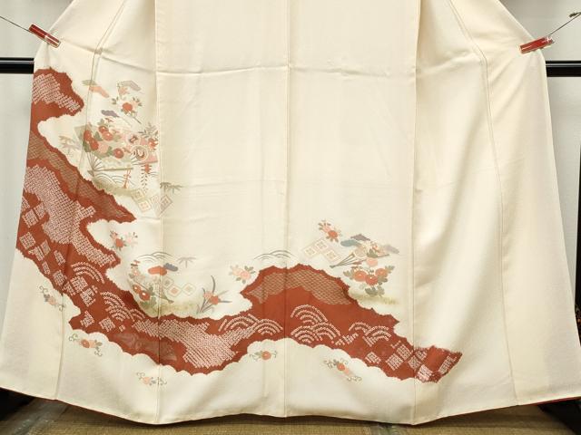 平和屋着物●訪問着 絞り 雲取り扇面草花文 金銀彩 正絹 逸品 CABJ6649ut