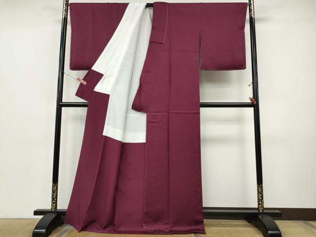 平和屋着物●上質な色無地 霞地紋 暗紅色 正絹 逸品 CABJ6650ut