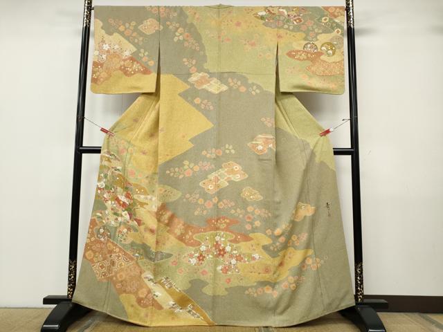 平和屋着物●京友禅の第一人者 松井青々 訪問着 駒刺繍 エ霞花文 金銀彩 正絹 逸品 CABJ6663ut