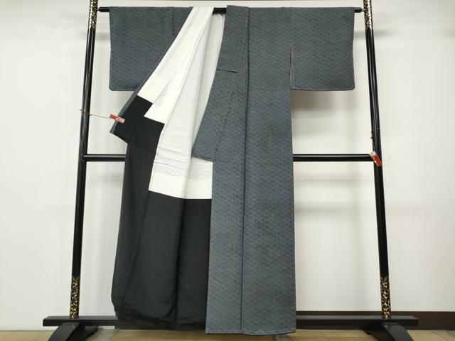 平和屋着物●伝統工芸士 廣瀬雄望 江戸小紋 菱花文 黒地 正絹 逸品 未使用 CABJ6700ut